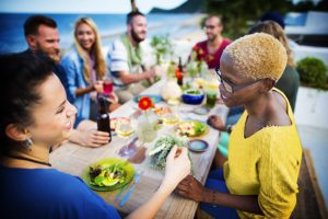 dinner party with mango salsa